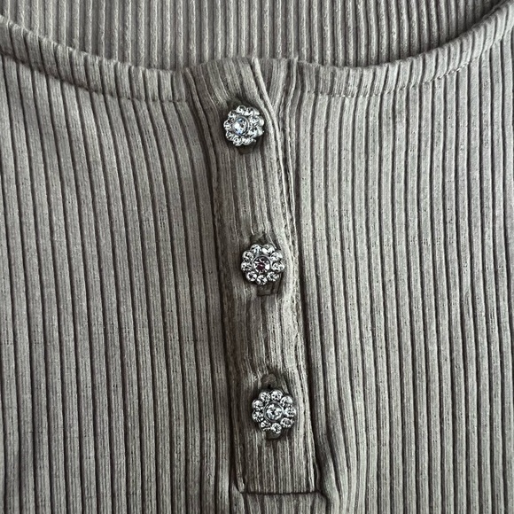 Brown Ribbed GUESS Top with Rhinestone Detail - Picture 3 of 4